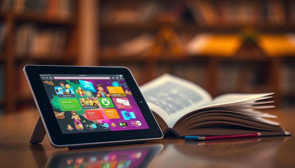 A vibrant and visually striking comparison of quality educational content, showcasing the stark contrast between a meticulously crafted, engaging digital experience and a generic, uninspired alternative. In the foreground, a sleek, modern tablet displays an immersive, interactive learning module, with vibrant colors, intuitive interfaces, and captivating animations that draw the viewer in. In the middle ground, a traditional textbook lies open, its pages dull and uninviting. The background fades into a blurred environment, emphasizing the focus on the technological and traditional educational mediums. Warm, directional lighting illuminates the scene, creating a sense of depth and highlighting the differences in quality and engagement. The overall composition evokes a sense of the value and impact of investing in high-quality, innovative educational content.