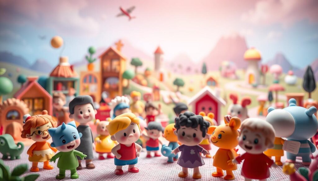 A vibrant and whimsical scene showcasing the diverse cast of characters from the Toca Boca World. In the foreground, a group of colorful, stylized figures engage in playful interactions, their expressive faces and dynamic poses conveying a sense of open-ended, imaginative exploration. The middle ground features a variety of playful settings, from cozy interiors to vibrant outdoor environments, hinting at the rich and varied content within the Toca Boca universe. The background is filled with a dreamlike, pastel-hued landscape, creating a sense of boundless possibility and magic. The overall composition is bathed in soft, warm lighting, evoking a welcoming and inviting atmosphere that captures the essence of Toca Boca's open-ended, child-friendly design.