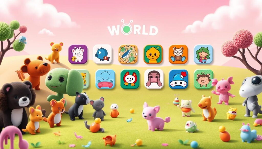 A vibrant, whimsical scene depicting the Toca Boca World app collection. In the foreground, a diverse array of Toca Boca characters - from adorable animals to imaginative humanoid figures - engaged in playful, open-ended activities. The middle ground showcases the distinct app icons, each with a unique visual style and inviting interface. In the background, a soft, dreamlike landscape with pastel hues and gentle lighting, creating a sense of wonder and enchantment. The overall atmosphere conveys the app's focus on fostering creativity, exploration, and child-centric, value-driven experiences.