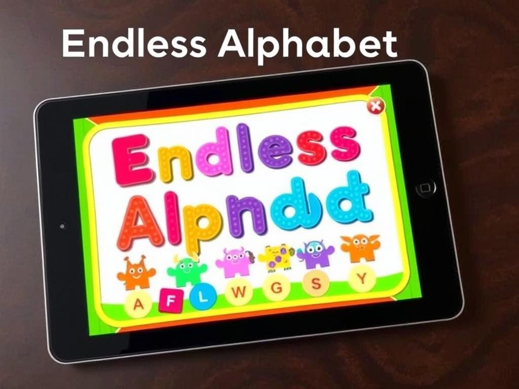 Endless Alphabet app showing interactive letter characters teaching vocabulary to young children Endless Alphabet app showing interactive letter characters teaching vocabulary to young children