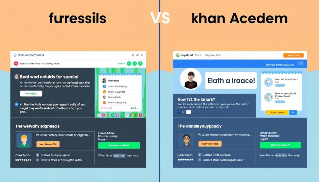 Generate an image comparing the interfaces of Lunesia and Khan Academy Kids