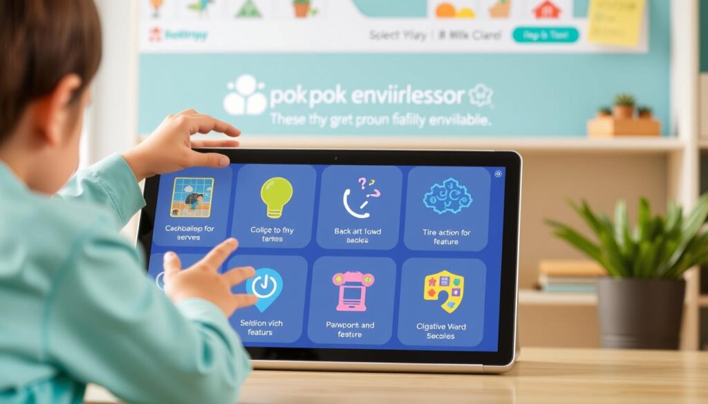 Generate an image illustrating Pok Pok Montessori's digital environment