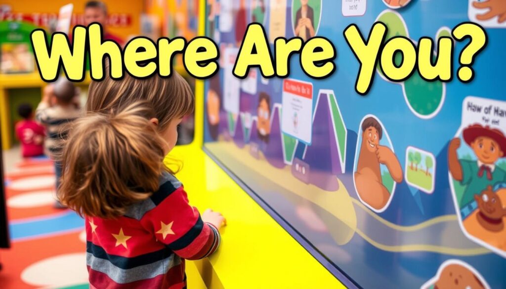 Generate an image of a child engaged with the "Where Are You?" series, highlighting its interactive elements.