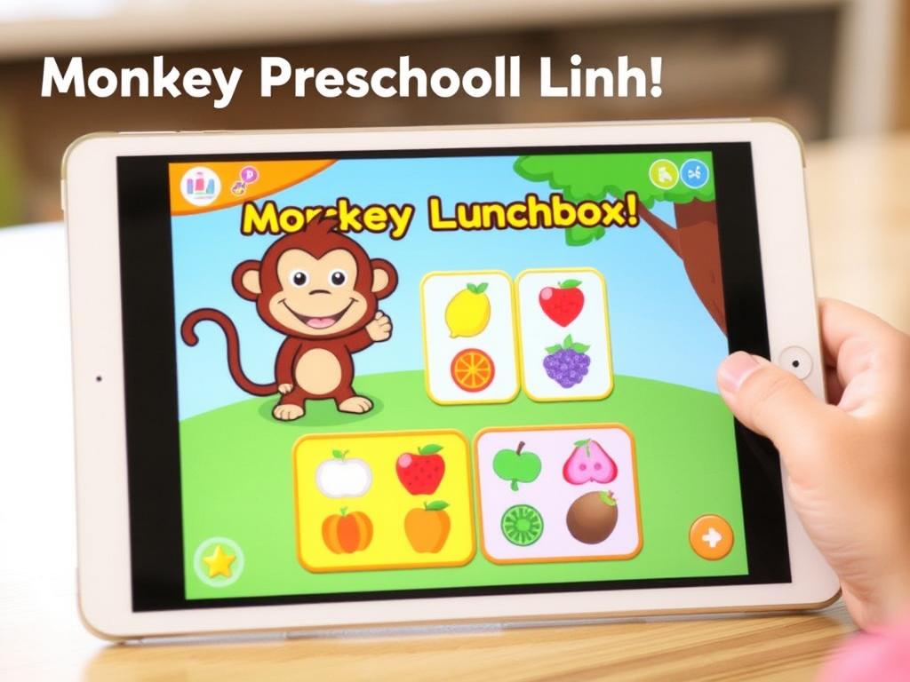 Monkey Preschool Lunchbox app showing colorful matching game Monkey Preschool Lunchbox app showing colorful matching game