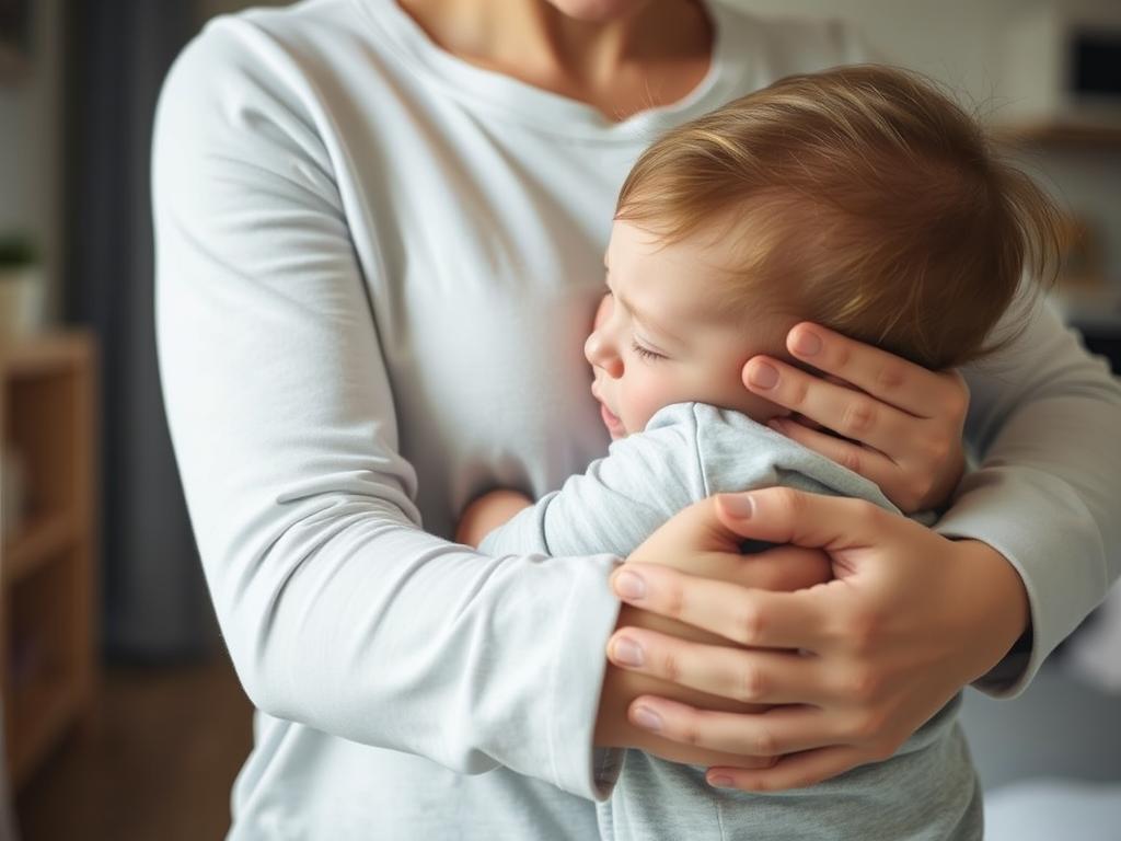 Parent offering gentle hug to child during tantrum - gentle solutions approach Parent offering gentle hug to child during tantrum - gentle solutions approach