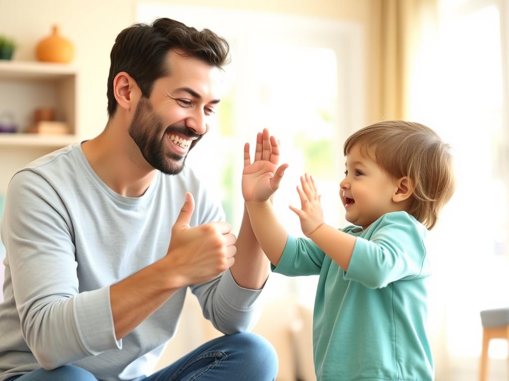 Parent praising toddler for cooperation, demonstrating positive reinforcement to handle opposition in toddlers Parent praising toddler for cooperation, demonstrating positive reinforcement to handle opposition in toddlers