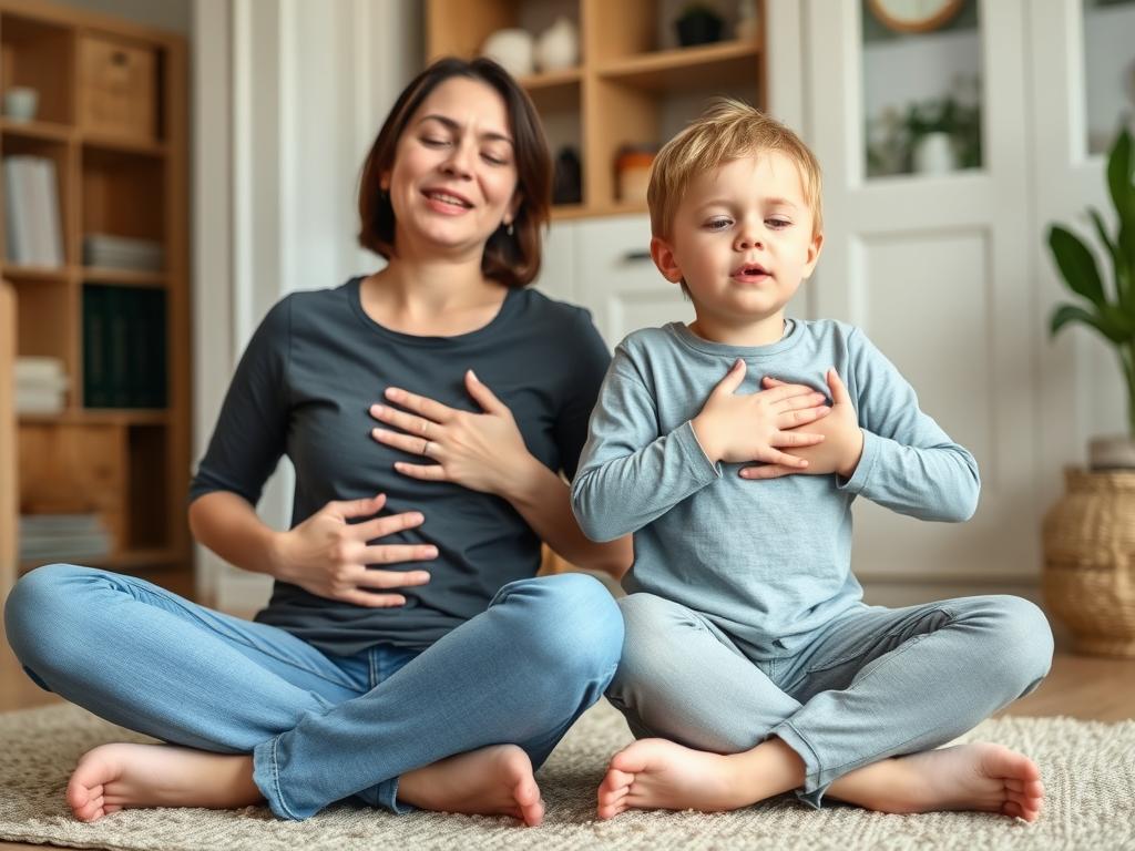 Parent teaching child breathing techniques - gentle solutions for tantrums Parent teaching child breathing techniques - gentle solutions for tantrums