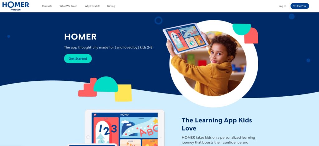 HOMER website with a happy kid.