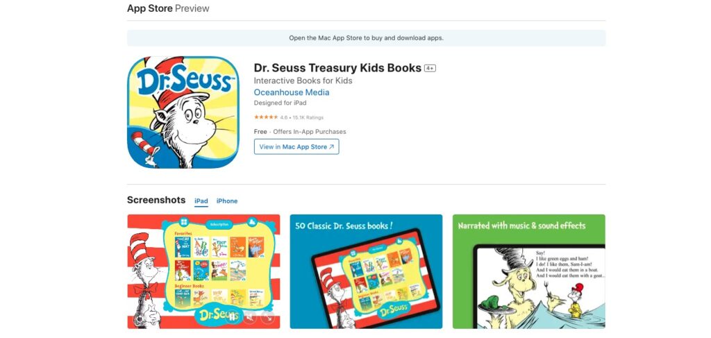 Dr seuss kids books on apple store.