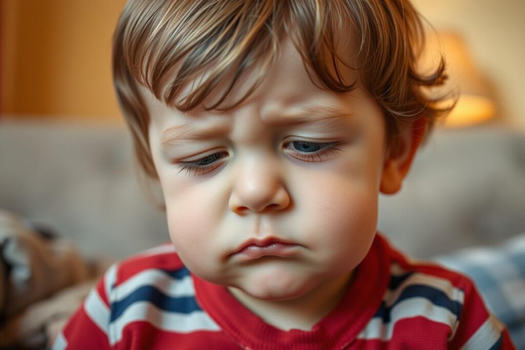 Tired toddler showing signs of opposition due to fatigue, illustrating importance of addressing basic needs Tired toddler showing signs of opposition due to fatigue, illustrating importance of addressing basic needs