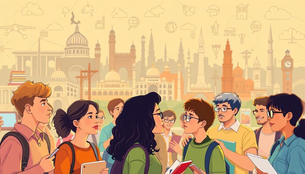 A vibrant and thought-provoking illustration of "Educational Approaches to Values". In the foreground, a diverse group of students engaged in lively discussions, their expressions reflecting deep contemplation. The middle ground showcases a range of educational tools and resources, such as books, digital displays, and collaborative workspaces. In the background, a series of iconic landmarks representing different philosophies and cultural traditions, creating a rich tapestry of global perspectives on values and character development. Warm lighting bathes the scene, conveying a sense of warmth, curiosity, and intellectual stimulation. The overall composition strikes a balance between the individual, the educational environment, and the broader societal context, inviting the viewer to explore the nuances of values-based learning.