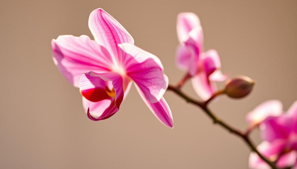 A vibrant, high-resolution photograph of Cattleya lueddemanniana, a stunning orchid species native to South America. The flower is captured in full bloom, its delicate petals unfurling in shades of pink and lavender against a softly blurred, neutral background. The lighting is warm and natural, highlighting the intricate textures and subtle variations in the orchid's petals. The composition places the flower as the central focus, allowing the viewer to appreciate its elegant and captivating form. The image conveys a sense of botanical beauty and tranquility, suitable for illustrating a section on comparing the core features of interactive reading experiences.
