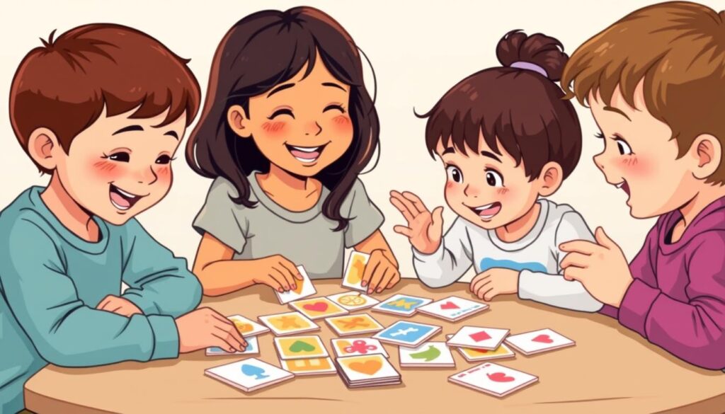 An image of children playing a memory matching game with cards