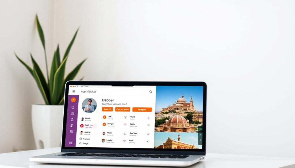Generate an image of the Babbel app interface on a laptop.