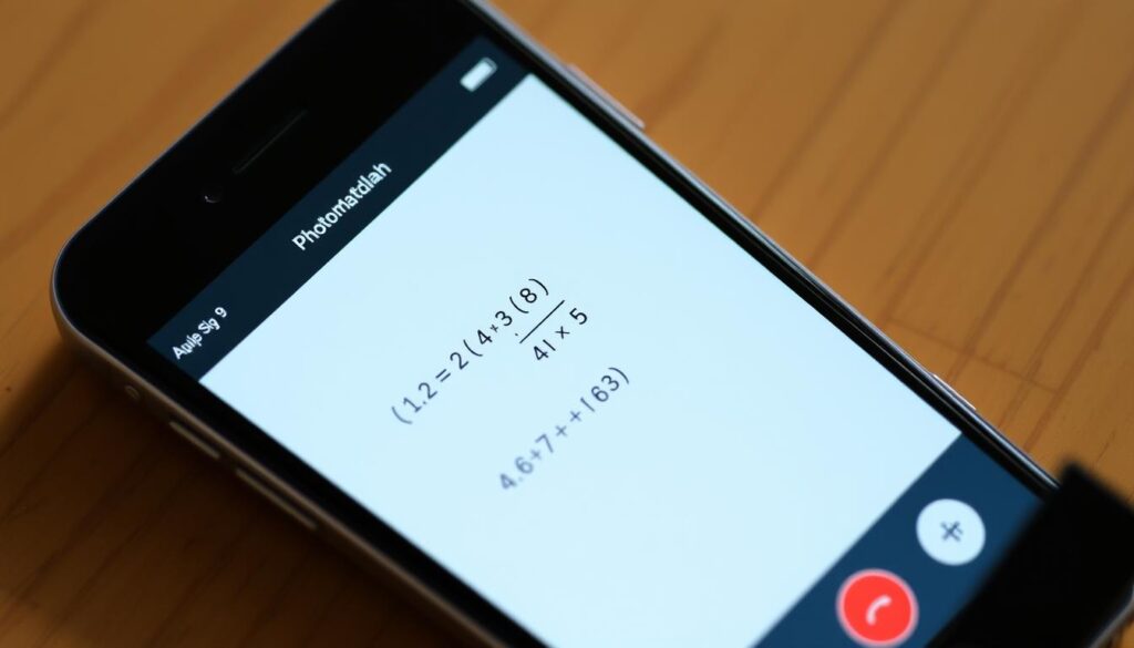 Generate an image of the Photomath app solving a math problem on a smartphone.