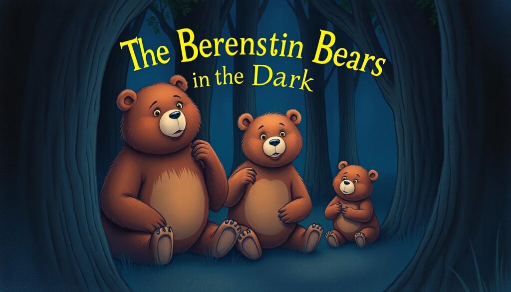 Generate an image of the book cover for "The Berenstain Bears in the Dark" by Stan and Jan Berenstain