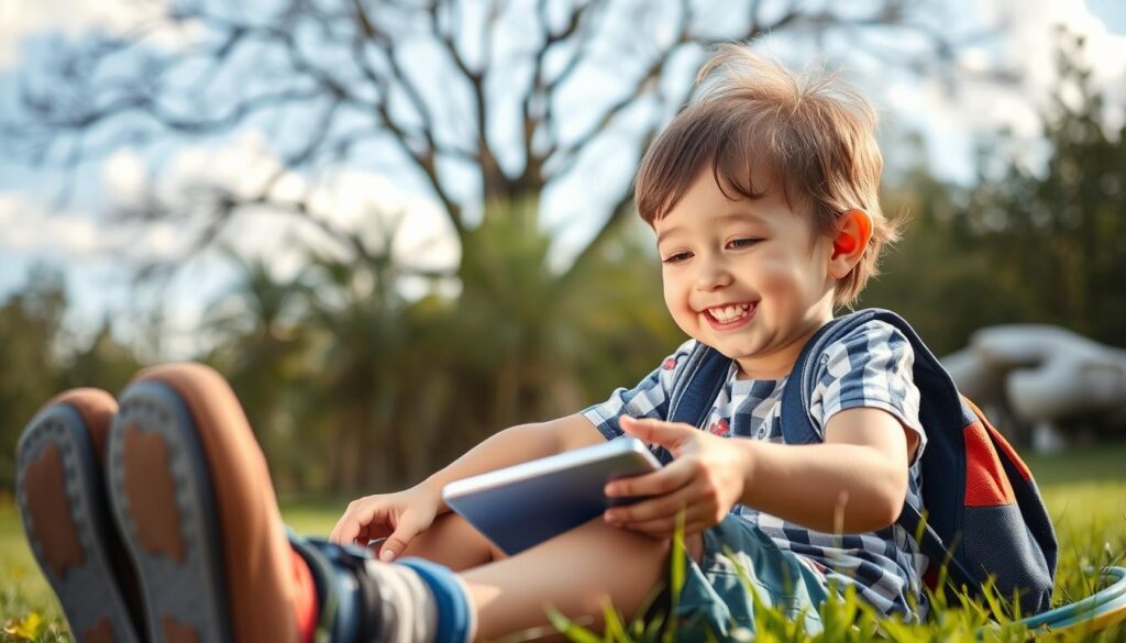 Imagine a child enjoying outdoor activities with a balanced screen time.