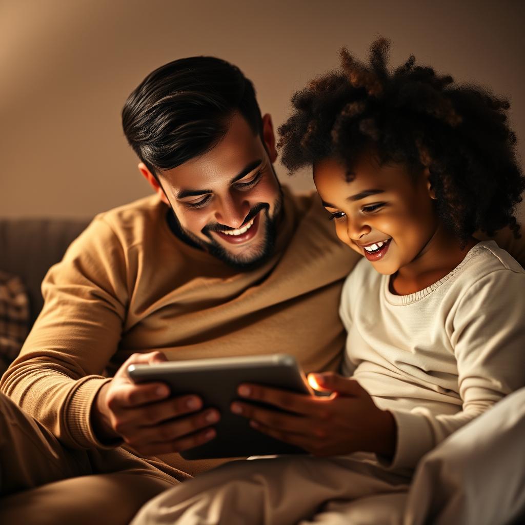 Portrait of a father reading with his daughter Portrait of a father reading with his daughter