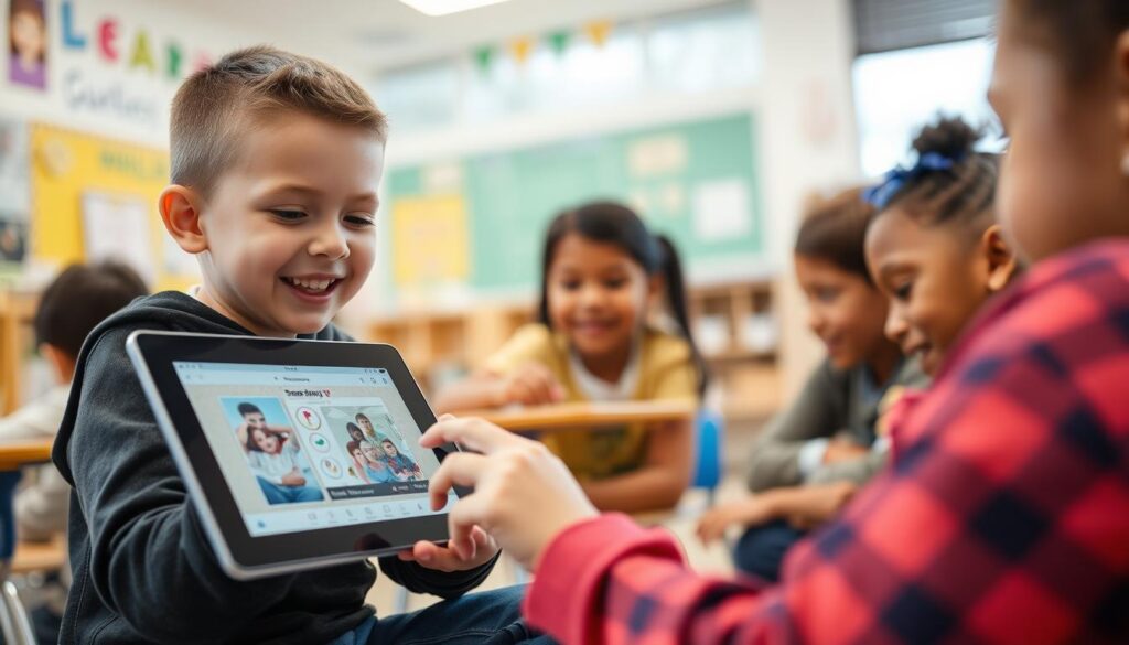 An image of a student using Seesaw on a tablet