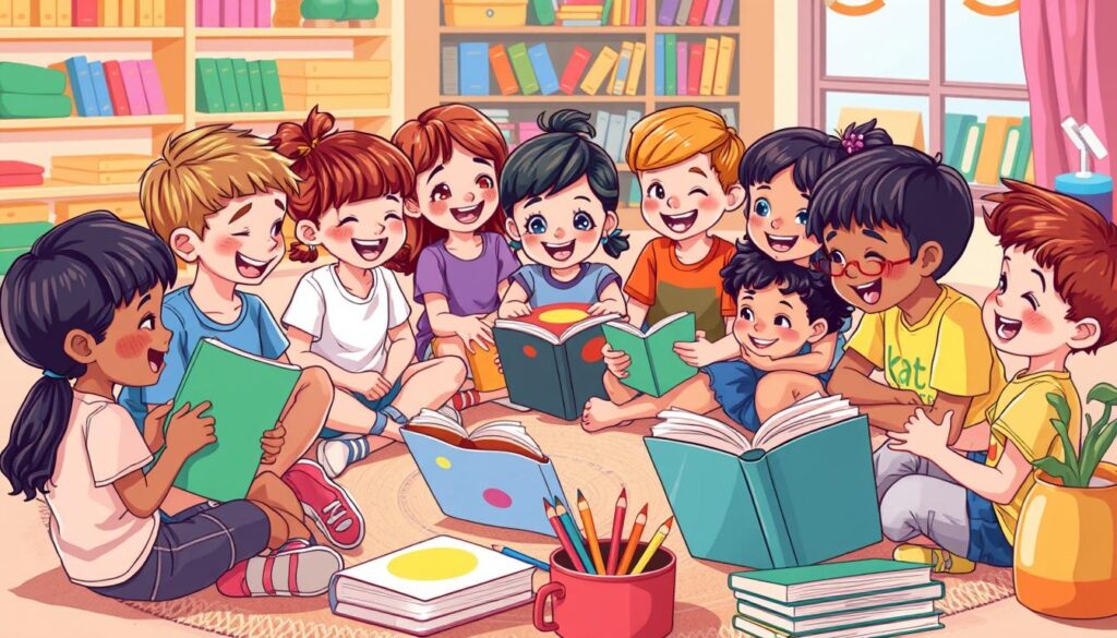 An image of children playing a storytelling game together