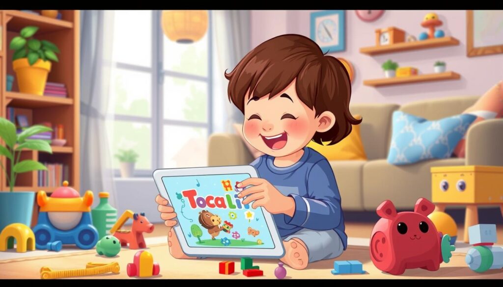 Create an image of a child using Toca Life on a tablet