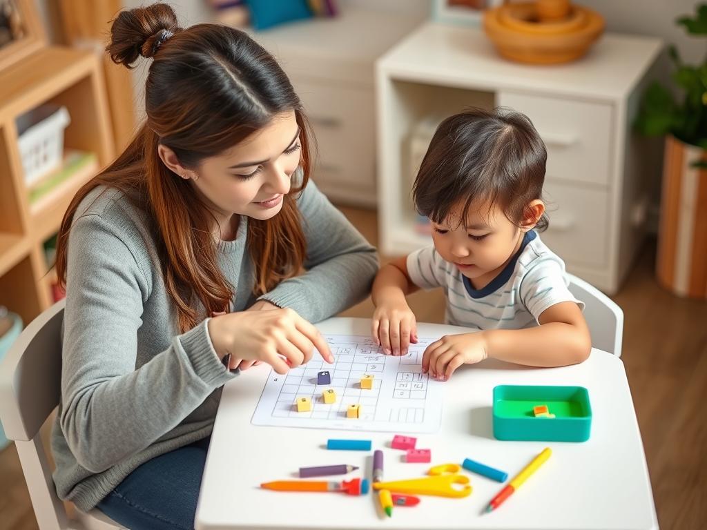 Parent providing minimal guidance to help child complete a challenging task